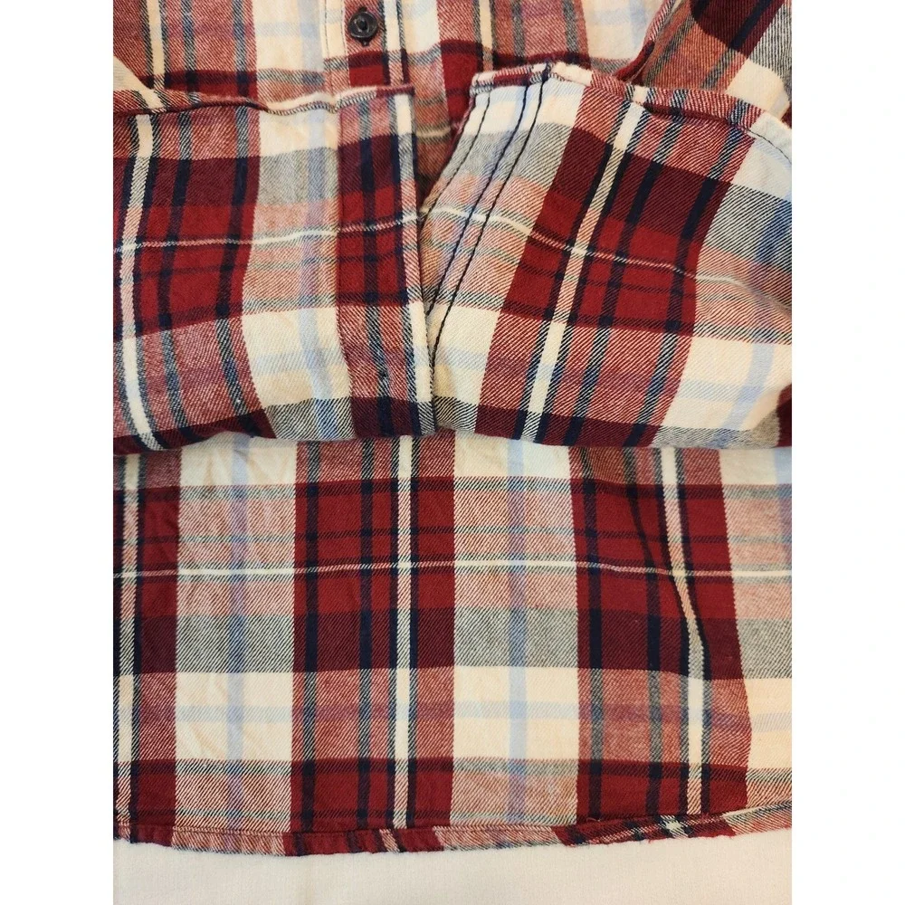 Levis Mens Red‎ White Blue Plaid Flannel Button Down Shirt XL Long Sleeve Casual